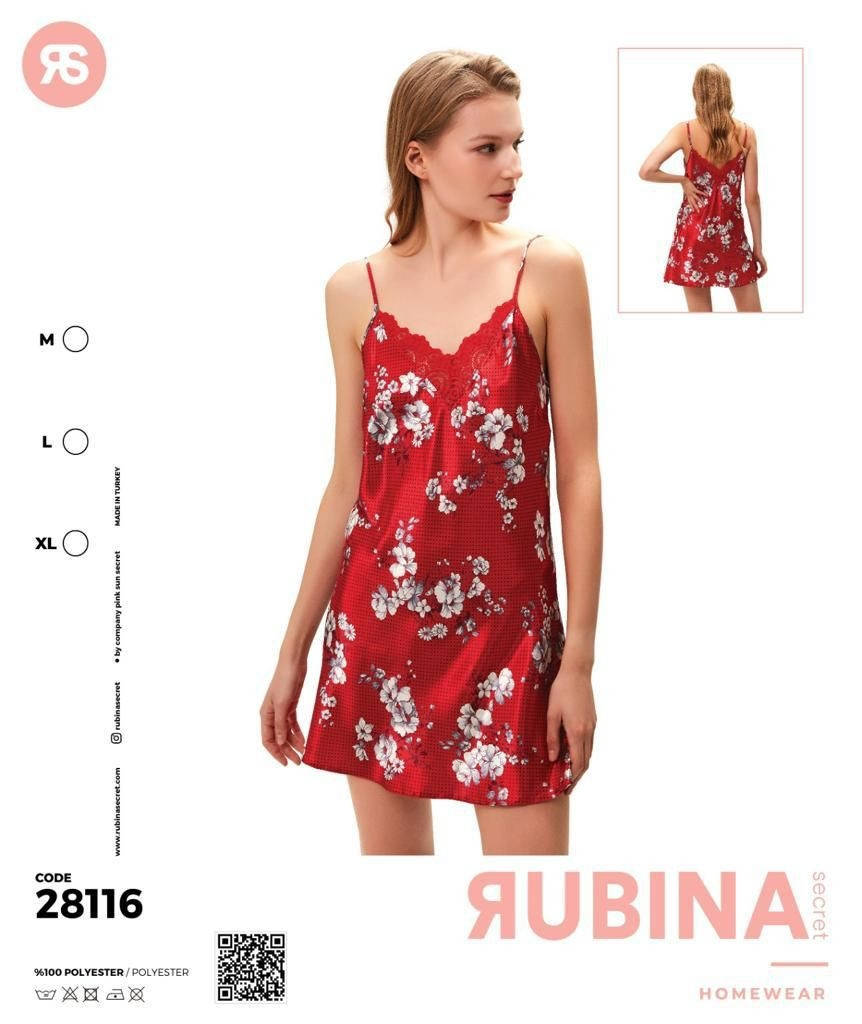 

Ночнушка Rubina Secret. Рубашка для сна на брителях атласная, Красный