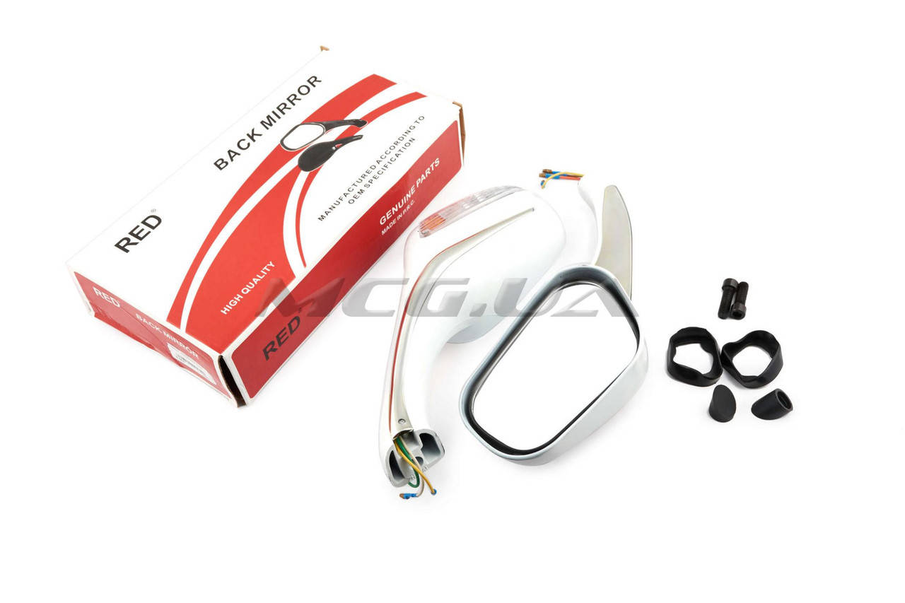 

Зеркала на мототехнику (mod:Мерседес) (белые с поворотами) "RED"