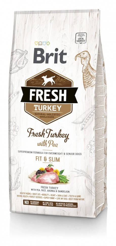 

Сухой корм для собак с избыточным весом Brit Fresh Turkey Fit & Slim с индейкой 12 кг