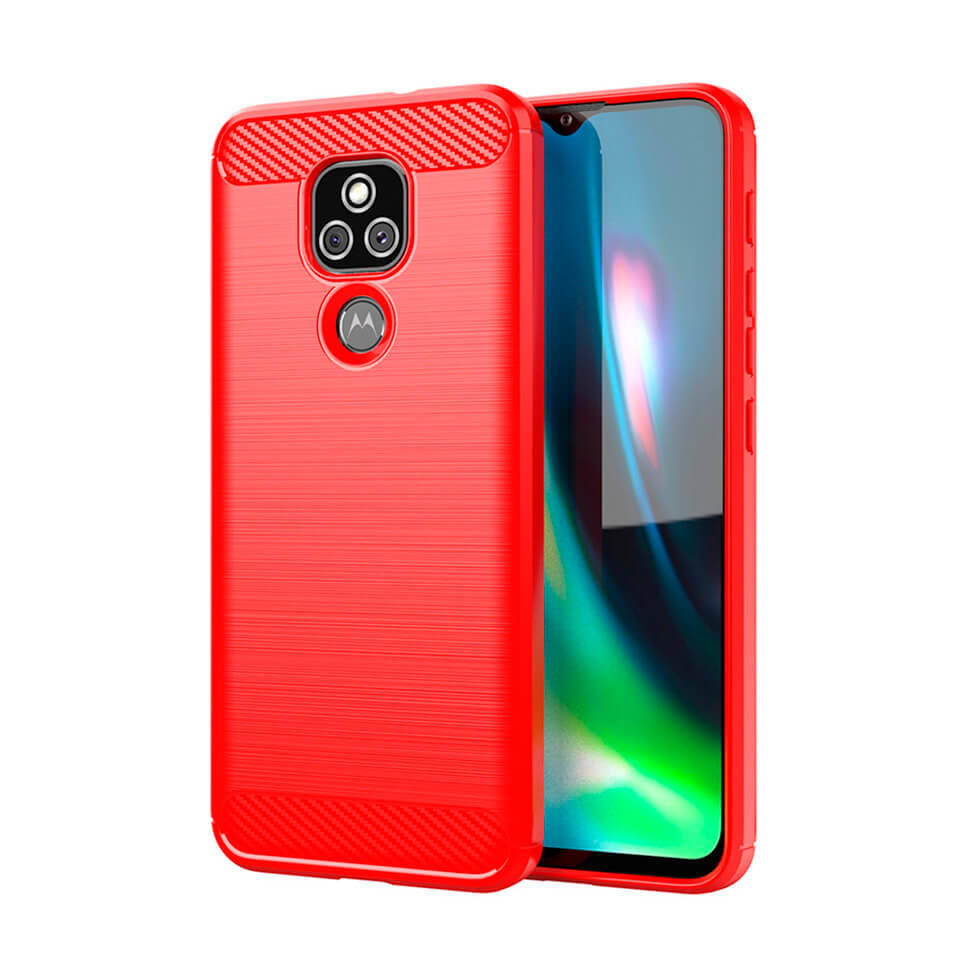 

Чехол Lenuo Carbon Fiber для Motorola E7 Plus Red, Красный