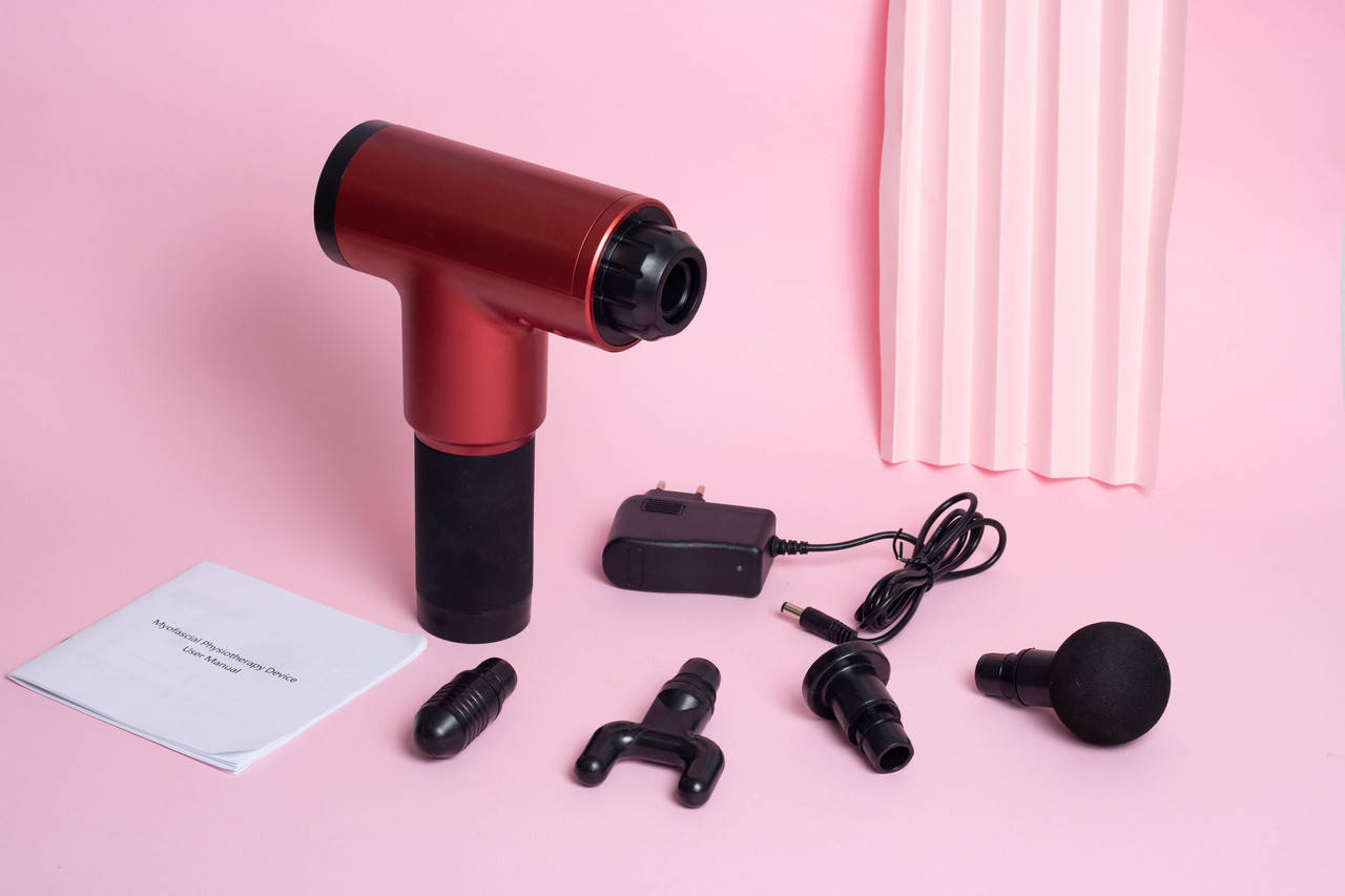 

Портативный ручной аккумуляторный массажер для тела мышечный 4 насадки Fascial Gun GB-820