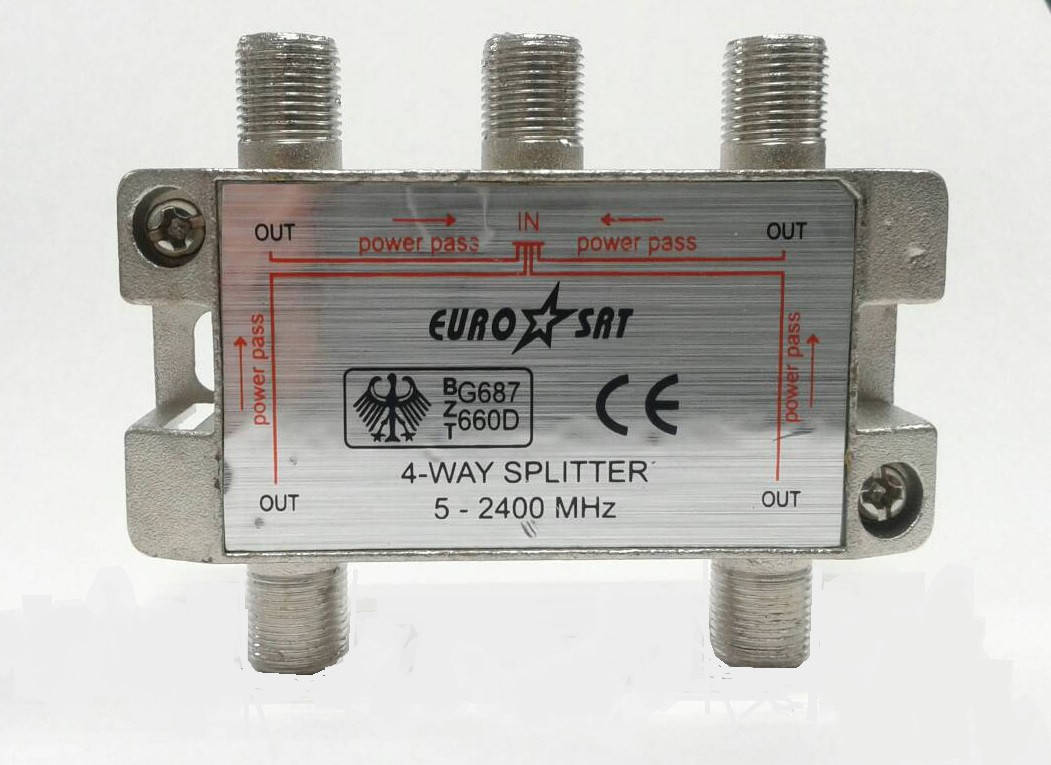 

Splitter 4-way Germany 5-2400MHZ, с проходом питания, корпус металл