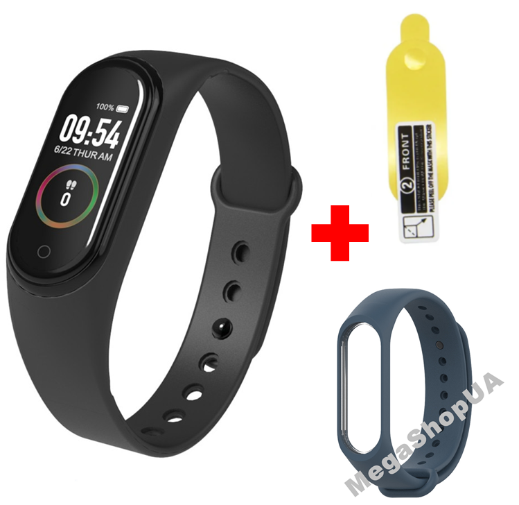 

Фитнес браслет трекер Mi Band M4 с тонометром, женские мужские умные смарт часы Синие