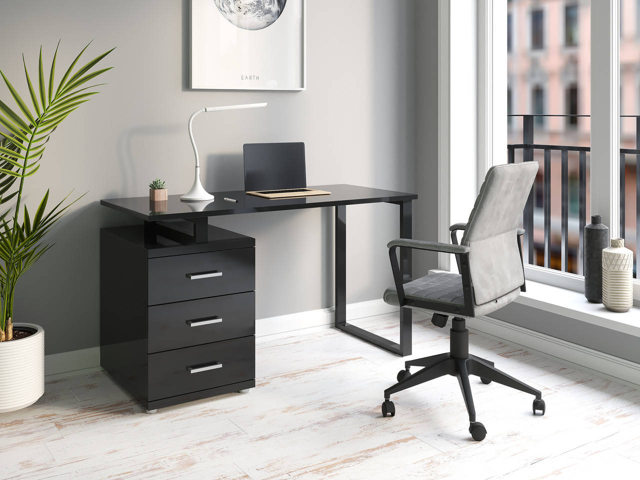 

Стол компьютерный VISKONTA "LOFT" 1200х600х750 мм (Черный ), Белый