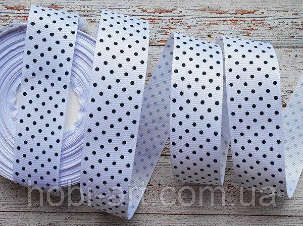 

Стрічка репсова 25мм в горошок №23 біла в дрібний чорний горох