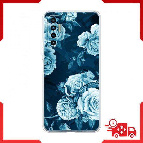 

Чехлы с голубыми цветочками для TECNO Camon 17P (CG7n) / Чехол с бутончиками на Техно, Голубой
