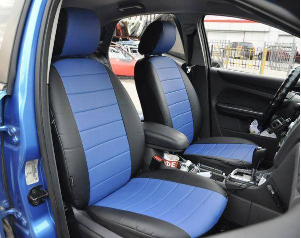 

Чехлы на сиденья Форд Мондео (Ford Mondeo) (универсальные, кожзам, с отдельным подголовником) черно-синий