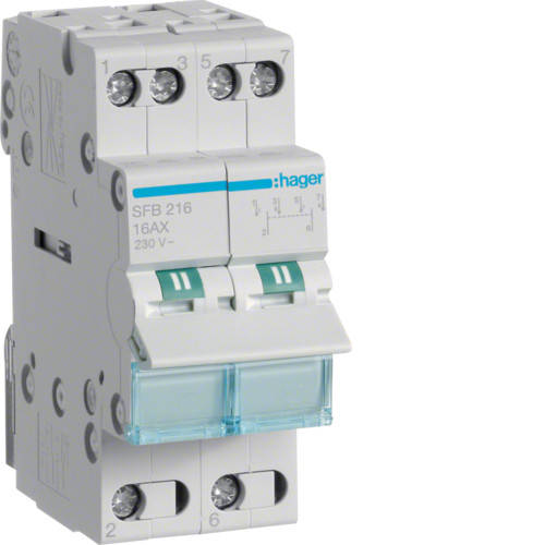 

Переключатель рубильник I-0-II трехпозиционный 2P, 25А, SFB225 Hager