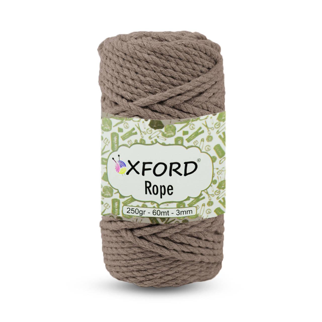 

Хлопковый шнур макраме крученый Oxford Rope. Мокко. 250 г, 60 м, 3 мм