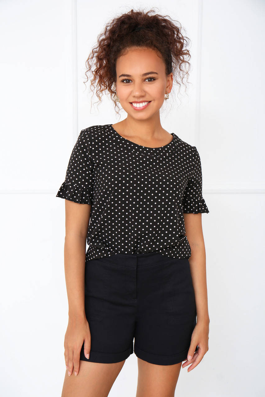 

Блуза в горошек с коротким рукавом "Ненси"| Распродажа модели Черный, 46