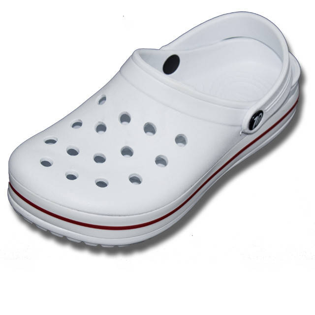 

Кроксы женские белые сабо медицинская обувь перфорация "Like Crocs" красная полоска