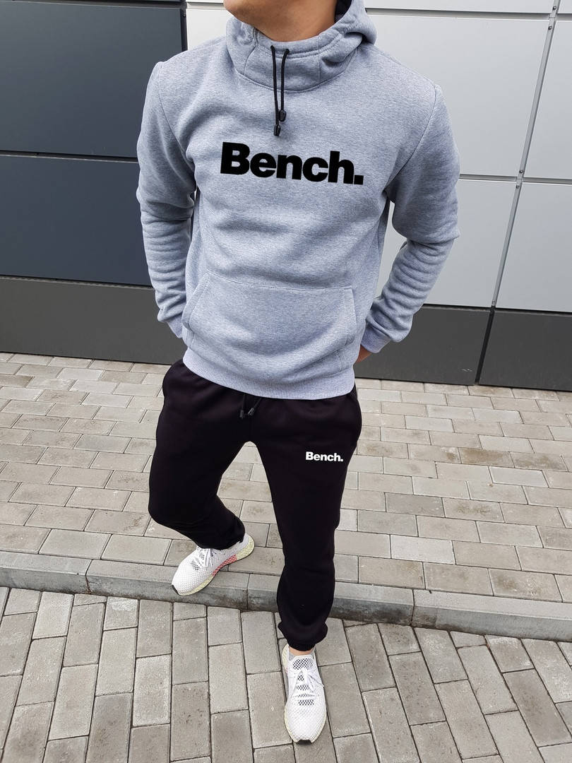 

Спортивный костюм зимний Bench мужскокй, черный с серым, трехнитка на флисе, код NN-2052. M, Серый
