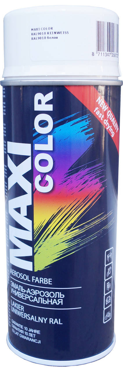 

Краска глянцевая MAXI COLOR RAL 9010 универсальная декоративная белая 400мл, Белый