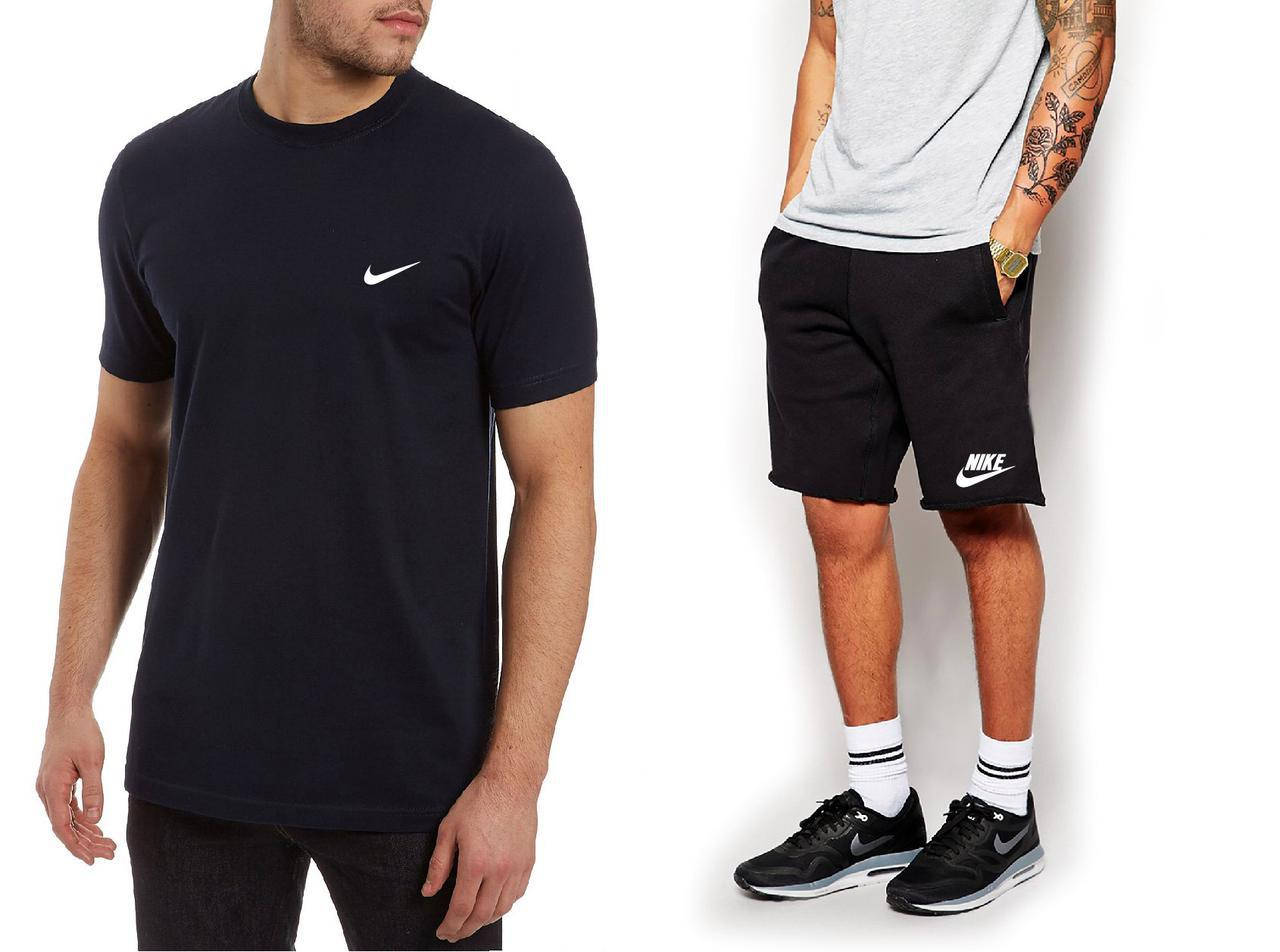

Мужской комплект футболка + шорты Nike черного и серого цвета