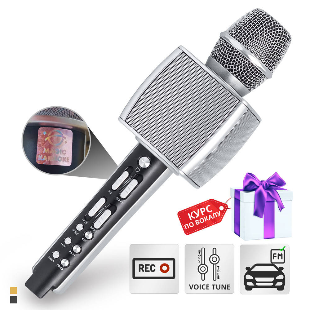 

Микрофон Magic Karaoke YS-92 Pro Gold колонка професиональный со стереозвуком авто FM Серебристый