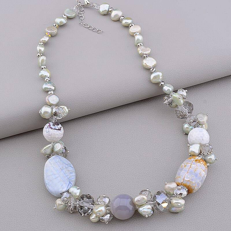 

095086 Бусы Агат,Жемчуг,Чешский хрусталь 45 см.