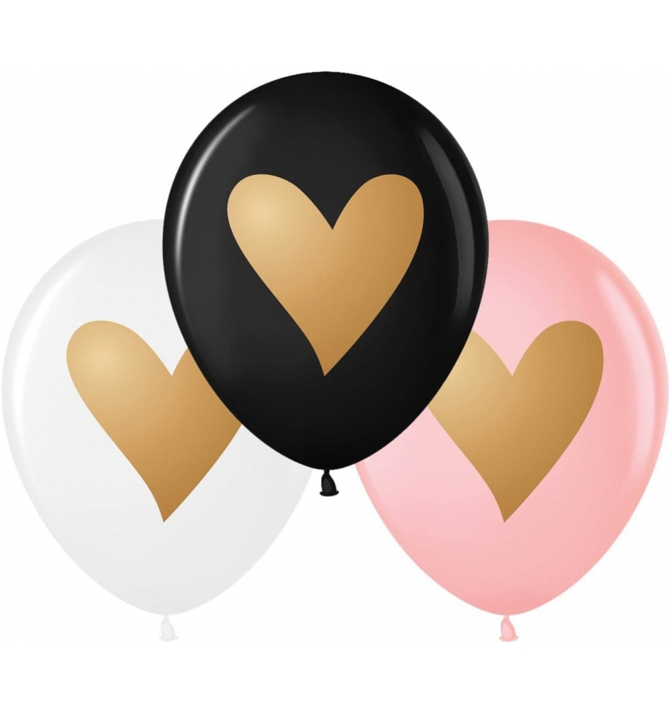 

Латексный шарик КDI Малайзия 12"(30 см) Сердца золотые, Разные цвета