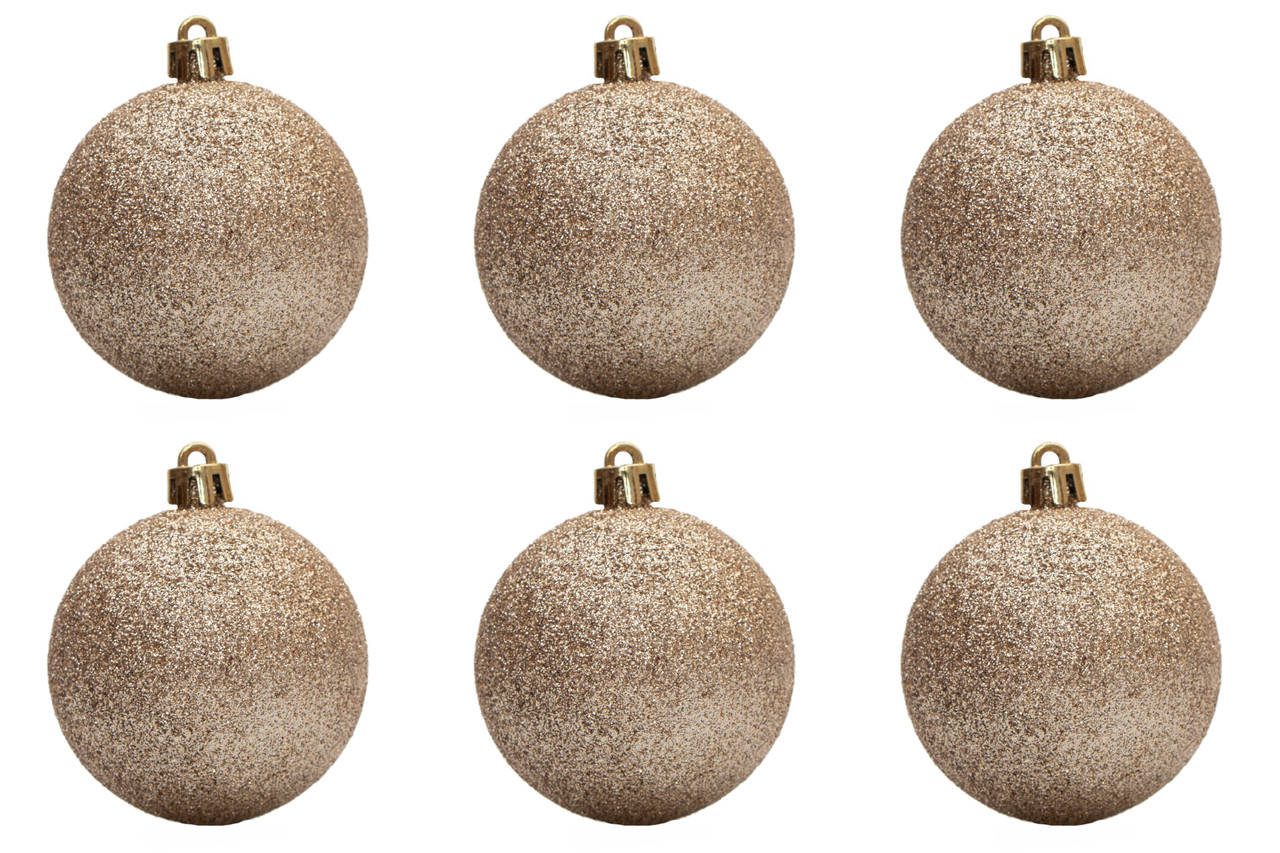 

Набор елочных игрушек - шары, 6 шт, D6 см, глиттер, шампань, пластик (251567)