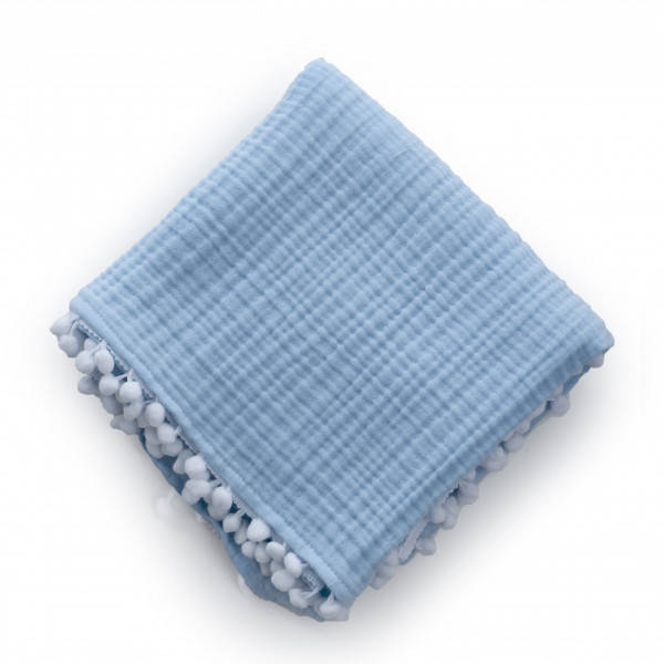 

Плед twins муслиновый 80х80 4-х слойный с помпонами 1610-pm-00-80х80-04, blue, голубой Twins