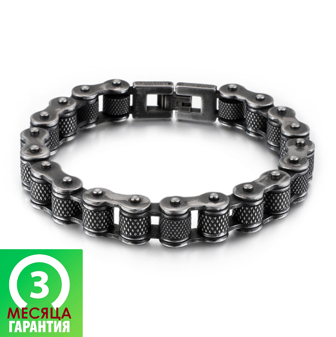 

Мужской браслет 10,5мм из медицинской стали "Мотоциклетная цепь" темный.