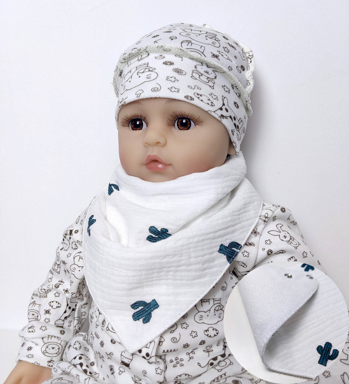 

Непромокаемый слюнявчик-бандана из муслина (кактусы), Белый