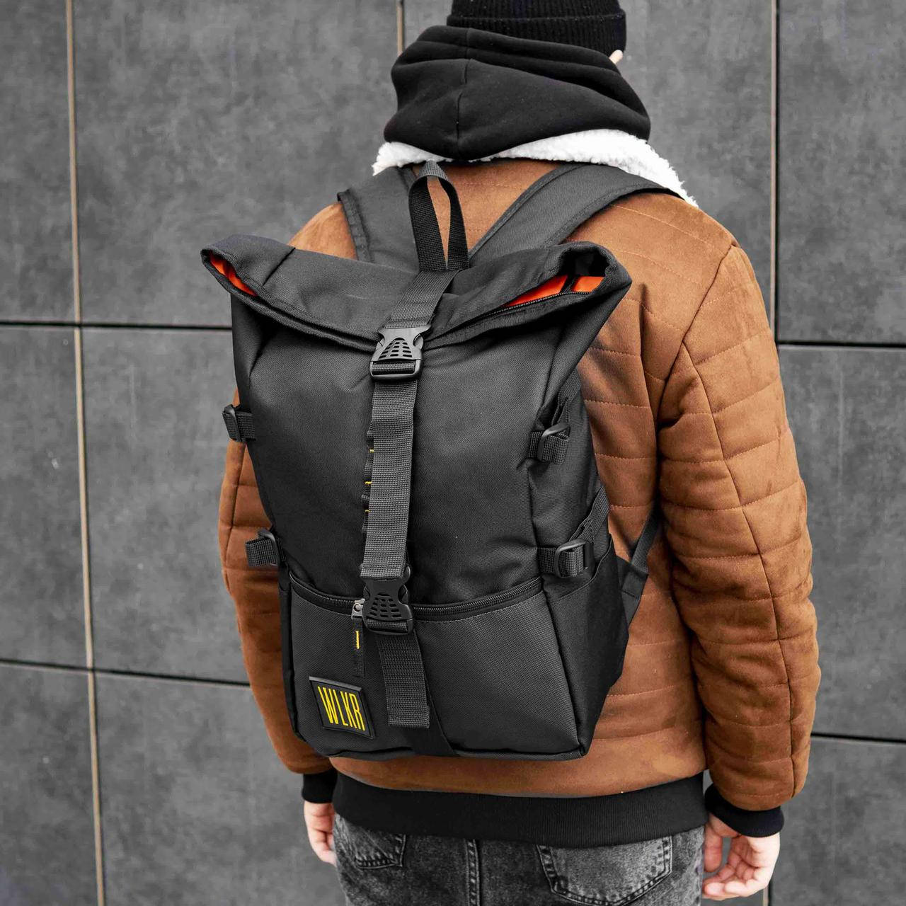 

Мужской рюкзак роллтоп черный, городской рюкзак, Roll top, спортивный рюкзак, молодежный рюкзак