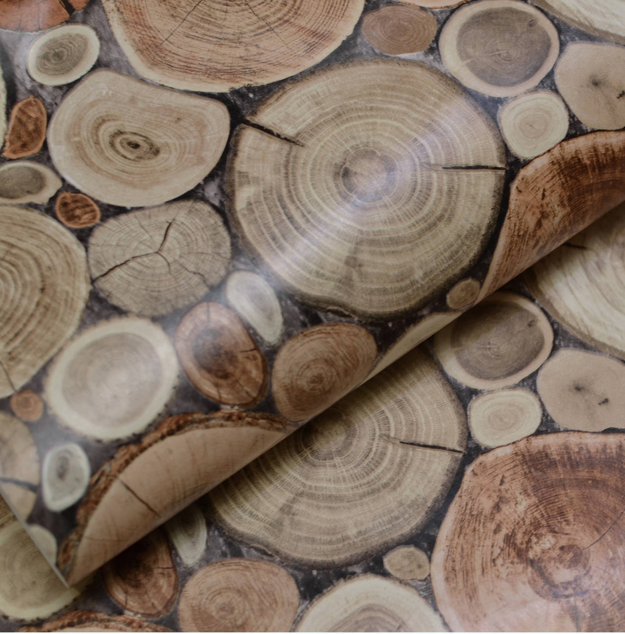 

Обои для стен бумажные влагостойкие под срез дерева коричневые 0,53*10м, Коричневый