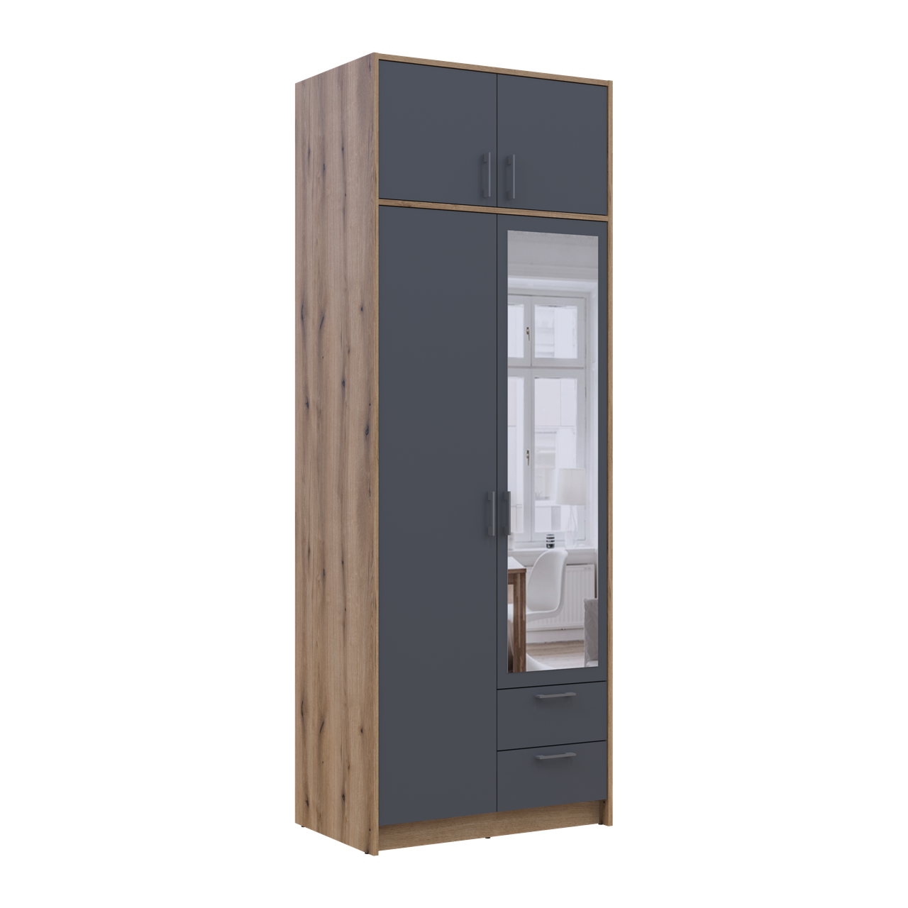Розпашна Шафа для одягу Doros Ронді з антресолею та дзеркалом Дуб Артізан/Графіт 2ДСП 82х52х236 (80737810) 6