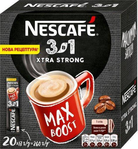

Кавовий напій розчинний Nescafe XTRA Strong 3in1 (20 стіків х 13 г) 260 г.