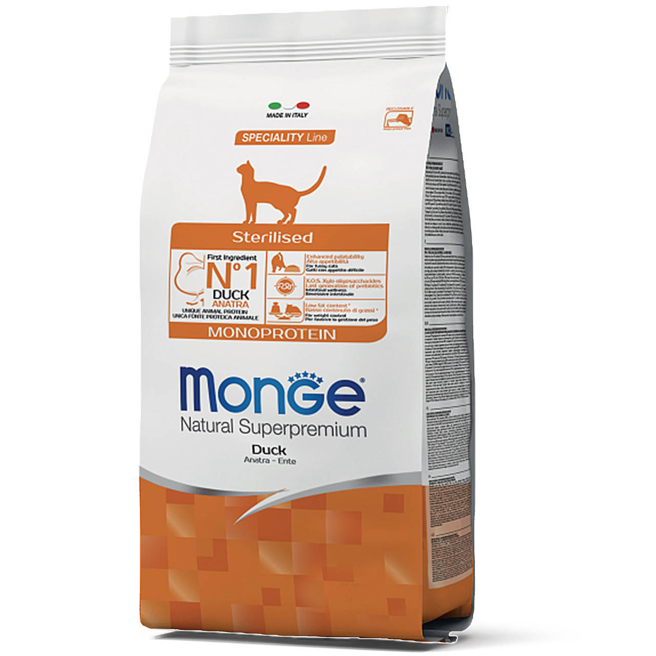 

Сухой корм для стерилизованных кошек с уткой Monge Cat Monoprotein Sterilised 1,5 кг