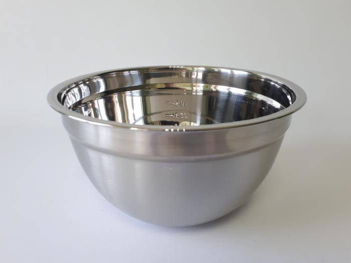 

Миска нержавеющая, глубокая, для миксера с меркой d 24 cm, h 13 cm. (3.5 л.)