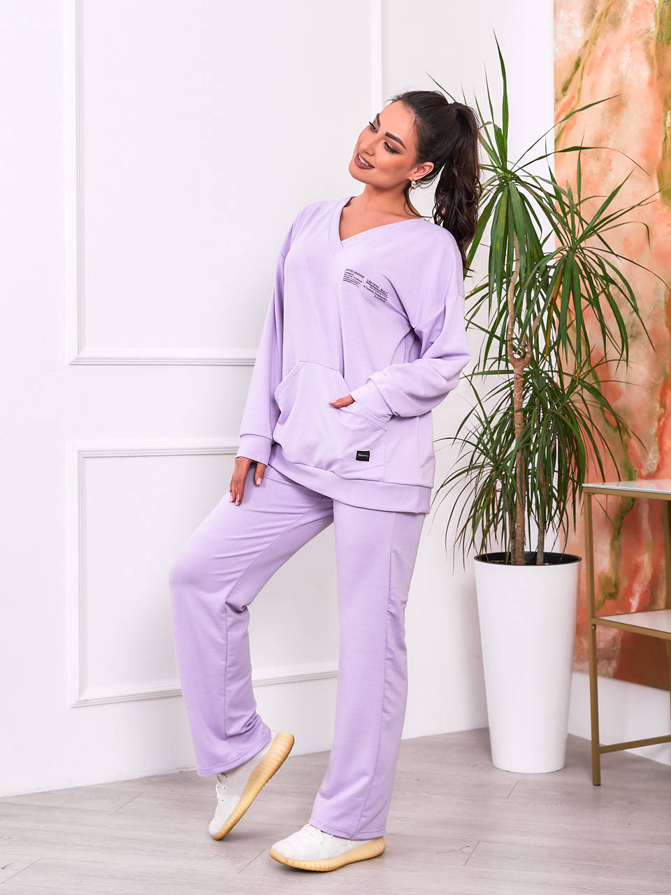 

Женский домашний трикотажный костюм широкого покроя, оверсайз 52/54, Лавандовый