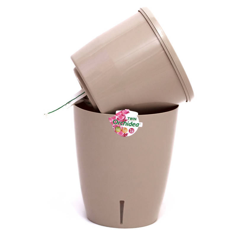 

Горшок для орхидеи с системой фитильного автополива ORCHIDEA TWIN Песочный 1,3л Santino