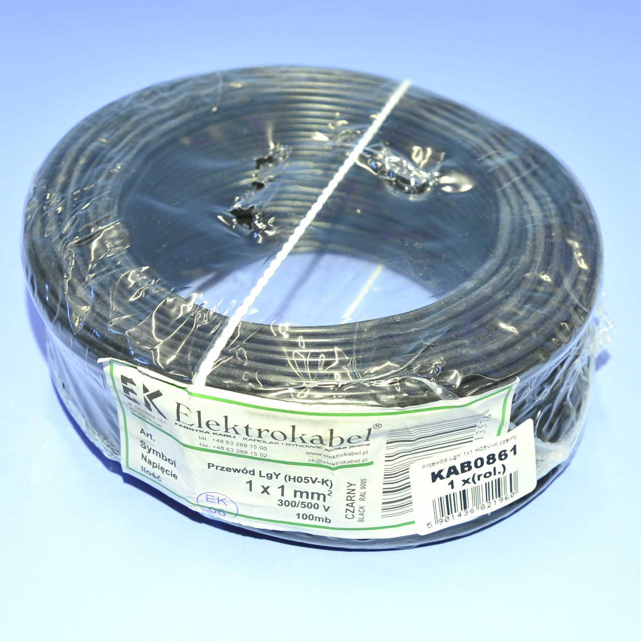 

Провод монтажный медный LgY 1*1,0мм.кв H05V-K Elektrokabel черный KAB0861 / бухта 100м