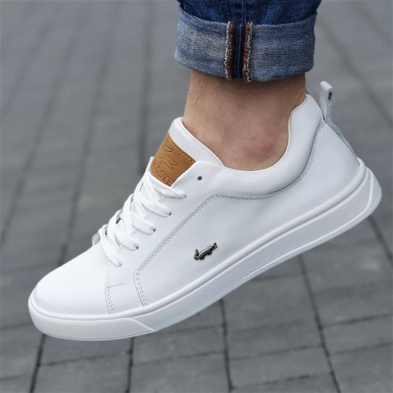 

Кроссовки мужские Lacoste кожаные белые ( код 9814 ), Белый