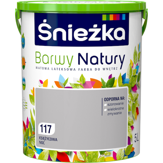 

Краска латексная Sniezka Barwy Natury 117T Лунная ночь 5 л, Светло-серый