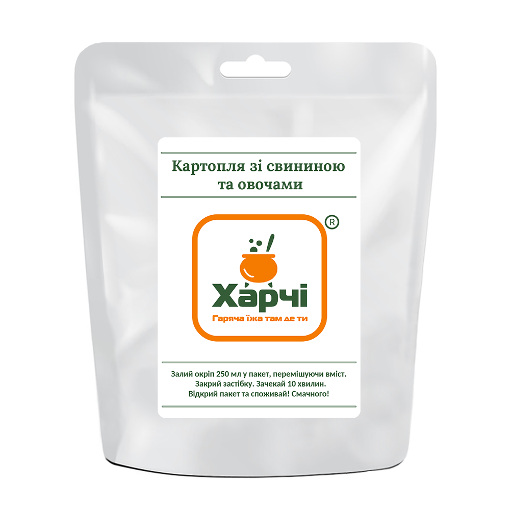 

Харчи ТМ Картофель со свининой и овощами - Быстрорастворимые картофельные хлопья, свинина, молоко