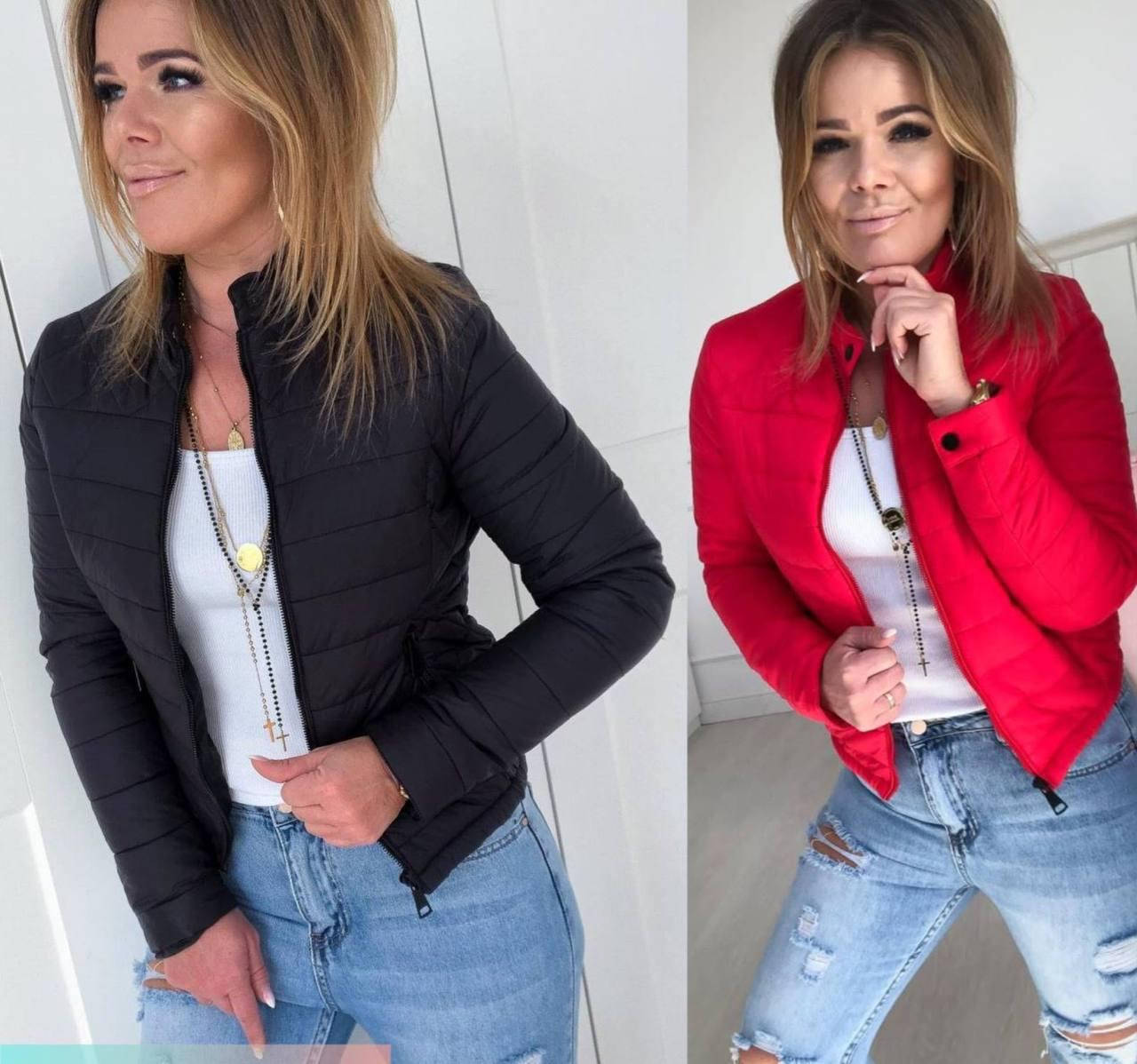 

Женская деми куртка стеганая mo 9129 бомбер ветровка без капюшона весна/осень (батал) красный, 46/48