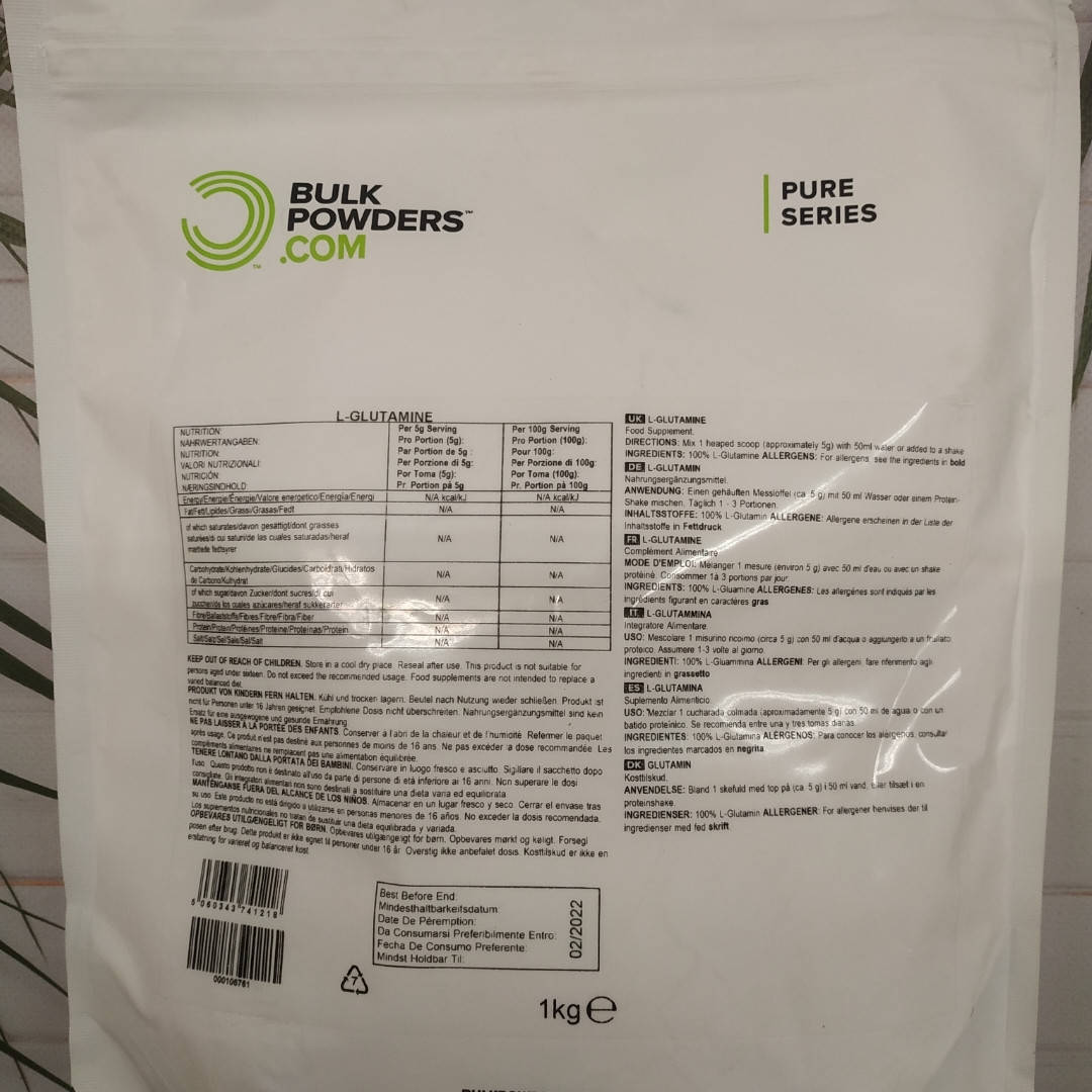 

Bulk Powders Glutamine 1 kg, глютамин аминокислота