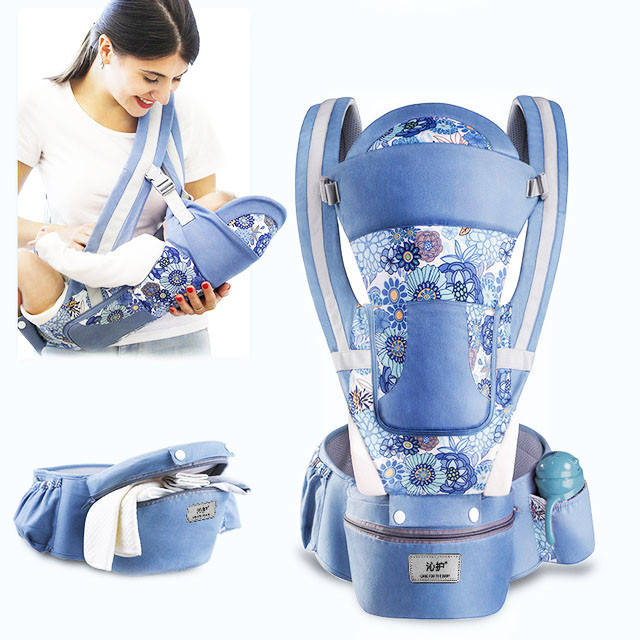 

Хипсит, Эрго-рюкзак, кенгуру переноска Baby Carrier 6 в 1 Синий с Цветочками (n-1418)