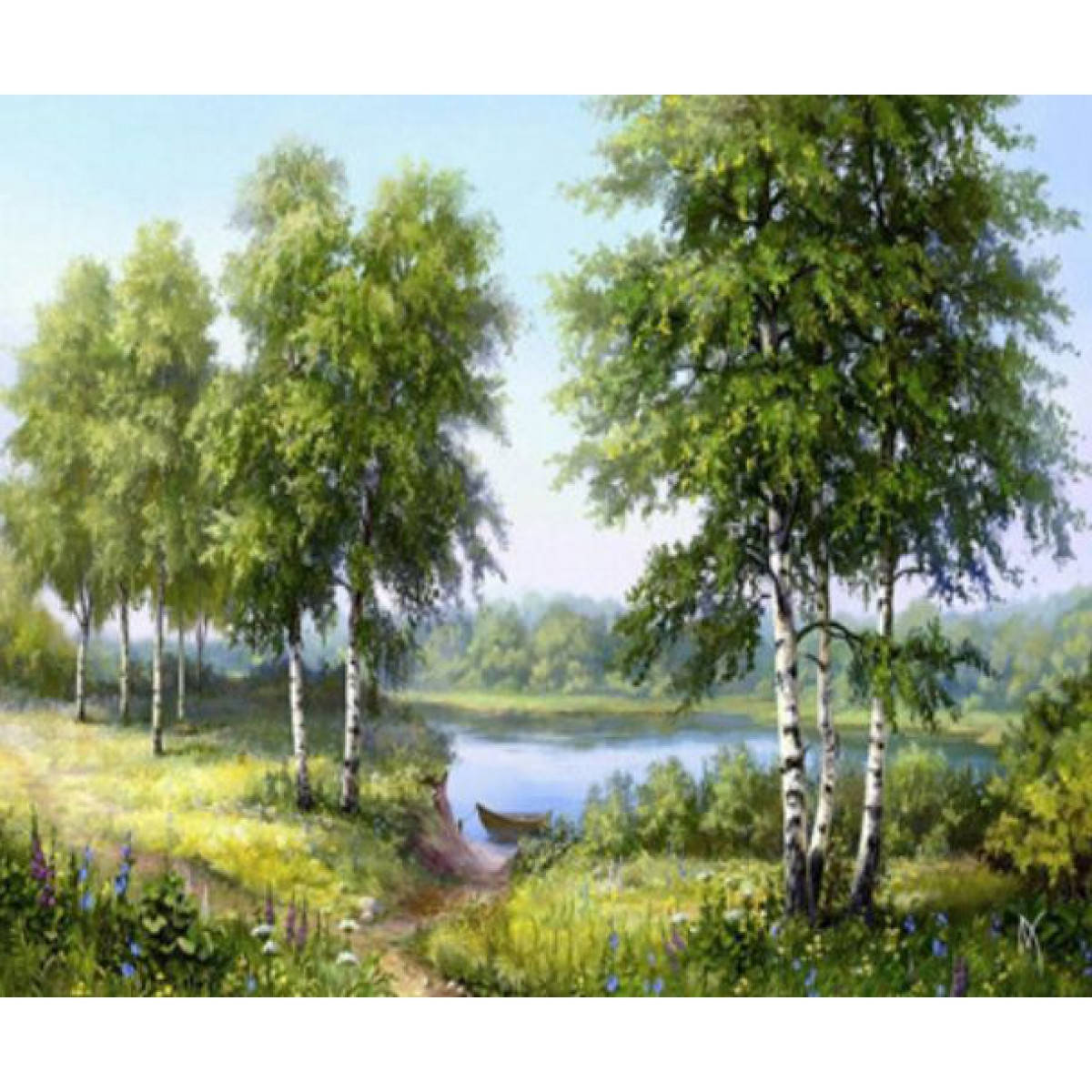 

Раскраска по номерам 40*50см "Березки у реки" карт.уп (холст на раме краски+кисти)