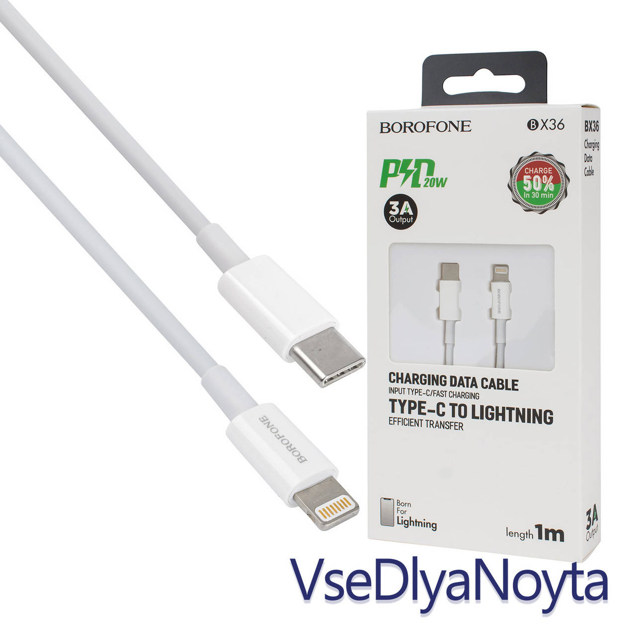 

Кабель BOROFONE BX36 Union PD Type-C to Lightning 1m White, Белый