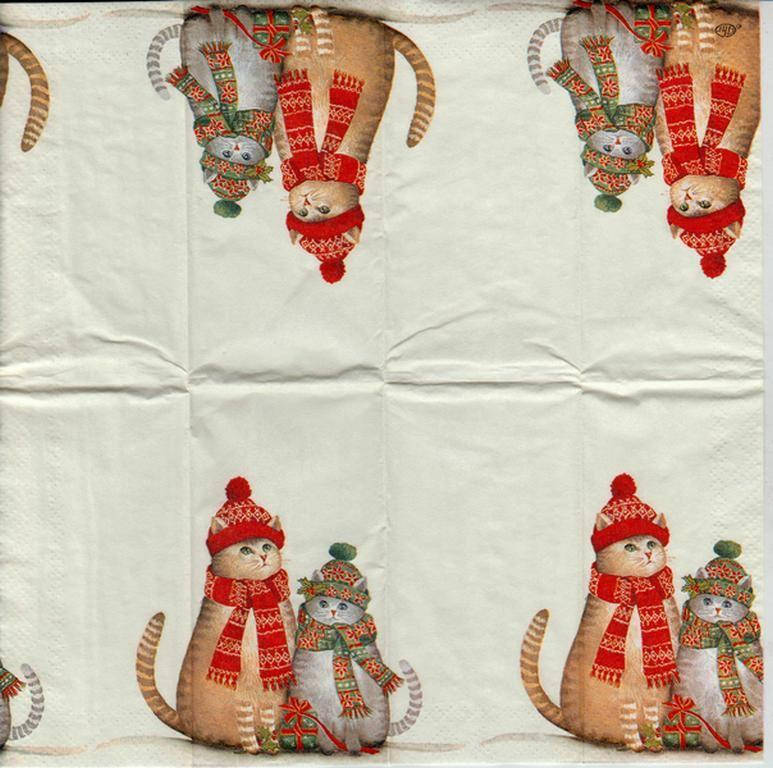 

№ 37 Новогодняя салфетка для декупажа или сервировки стола "Котики". 21х21