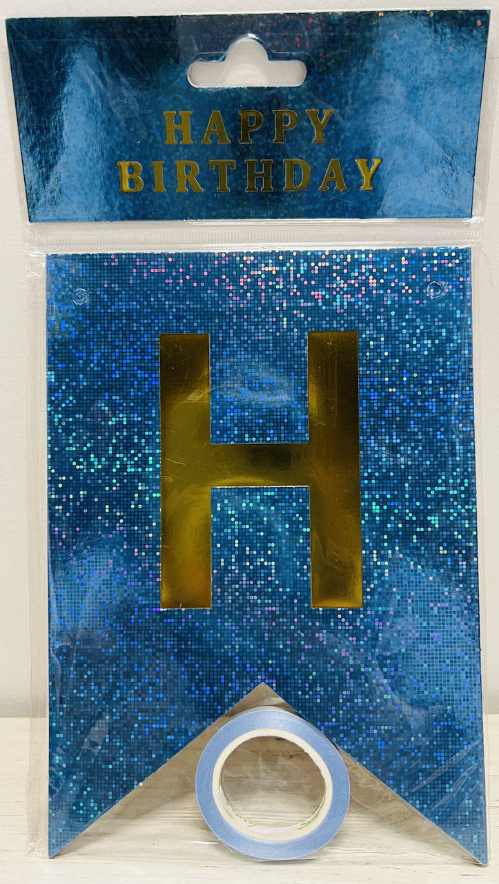 

Гирлянда бумажная Happy birthday голографическая 3 м, голубая, Разные цвета