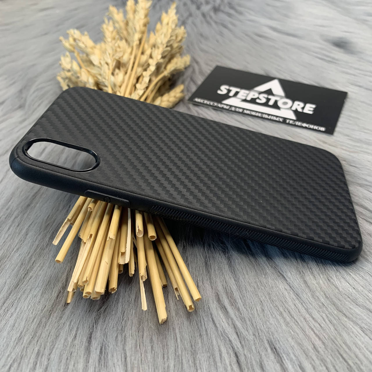 

Чехол карбоновый для Iphone X Xs силиконовый тонкий Сarbon черный
