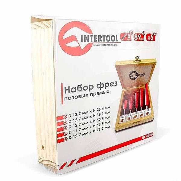 

Набор фрез для дерева 5ед. пазовые прямые (деревянный кейс) Intertool