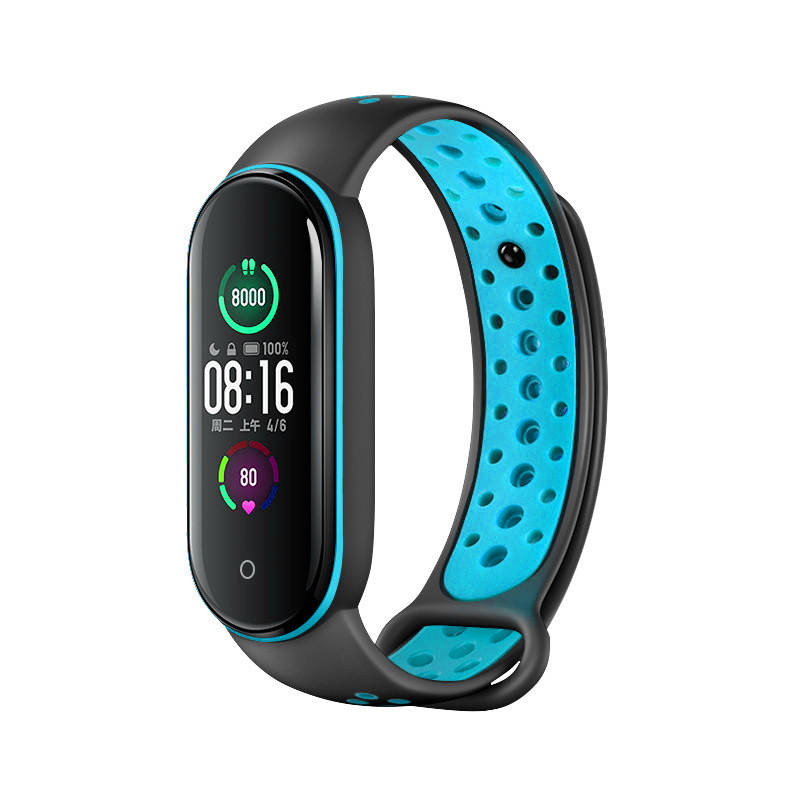 

Mi band 5 ремешок ми бенд 6 перфорированный черно-синий