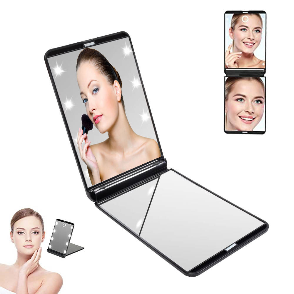 

Карманное косметическое зеркало с LED подсветкой для макияжа Make ap Mirror черное MND