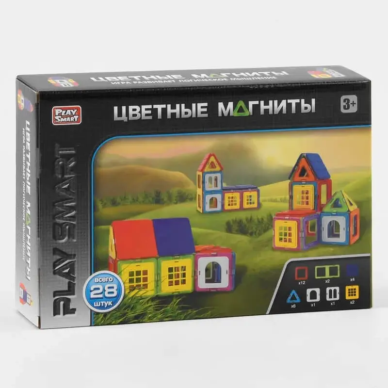 

Конструктор магнитный 2473 (24/2) "Play Smart", “Домики”, 28 деталей, 20 моделей, в коробке