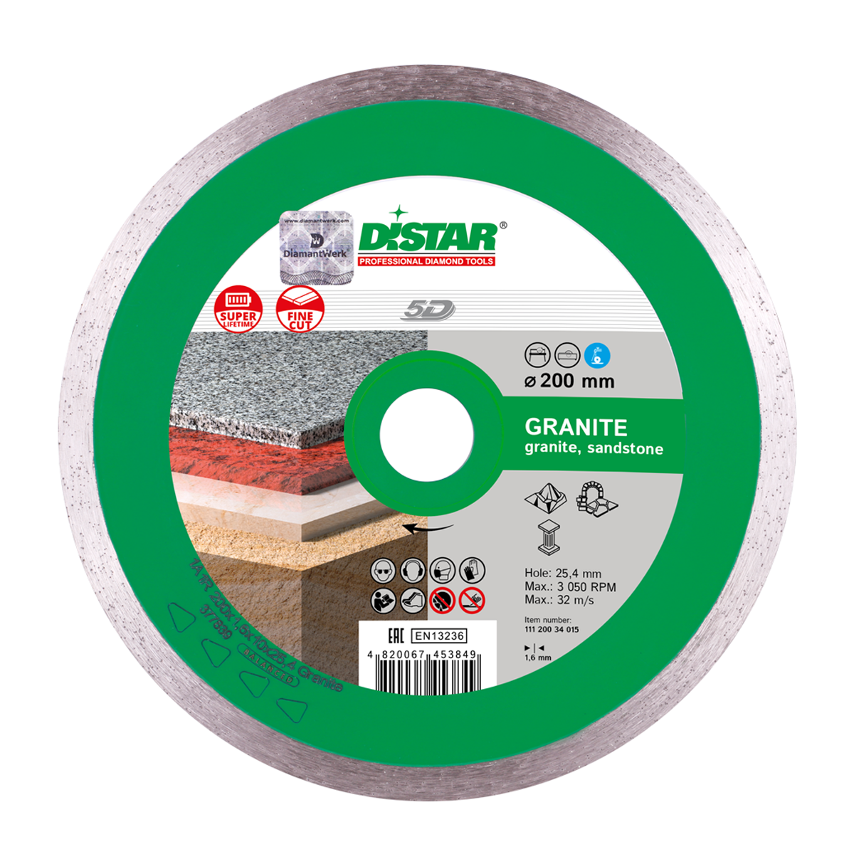 

Диск алмазный отрезной Distar 1A1R Granite (200x25.4 мм) (11120034015)